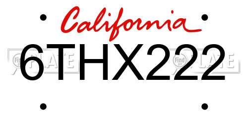6THX222 California License Plate