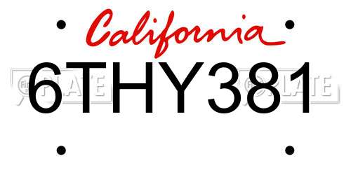 6THY381 California License Plate