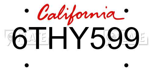 6THY599 California License Plate