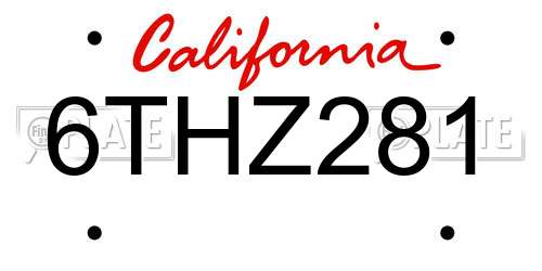 6THZ281 California License Plate