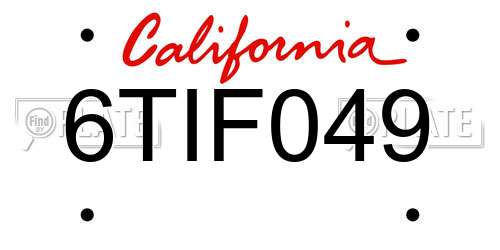 6TIF049 California License Plate