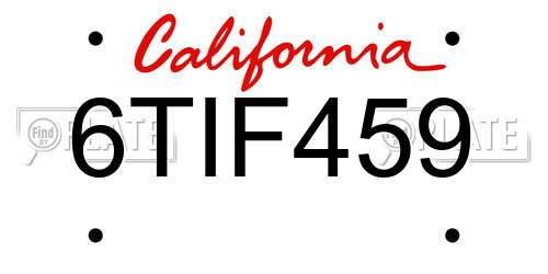 6TIF459 California License Plate