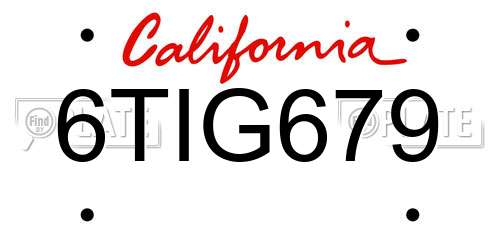 6TIG679 California License Plate