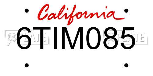 6TIM085 California License Plate