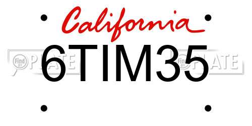 6TIM35 California License Plate