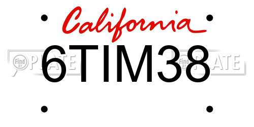 6TIM38 California License Plate