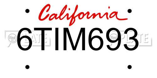6TIM693 California License Plate