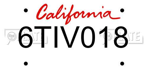 6TIV018 California License Plate