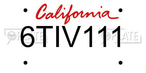 6TIV111 California License Plate