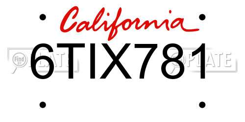 6TIX781 California License Plate
