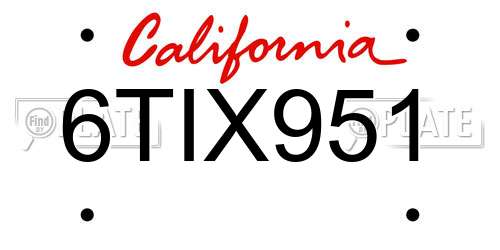 6TIX951 California License Plate
