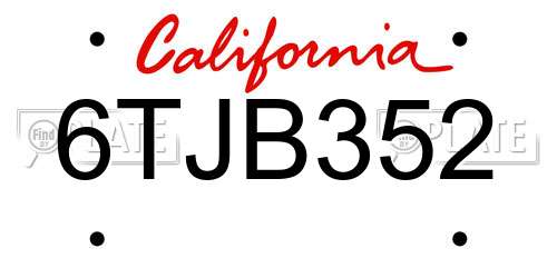 6TJB352 California License Plate