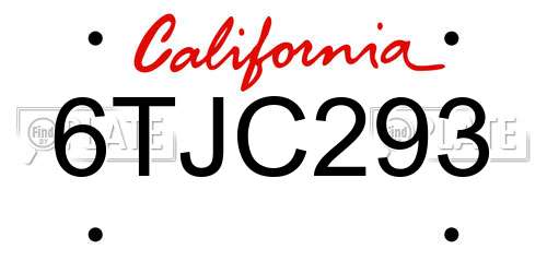 6TJC293 California License Plate