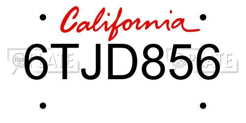 6TJD856 California License Plate