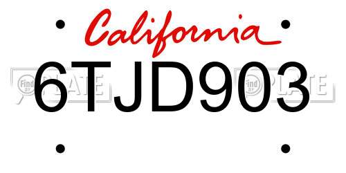 6TJD903 California License Plate