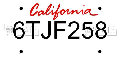 6TJF258 California License Plate