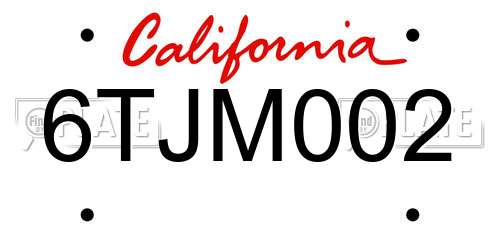 6TJM002 California License Plate