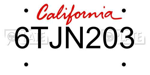 6TJN203 California License Plate
