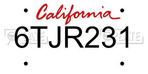 6TJR231 California License Plate