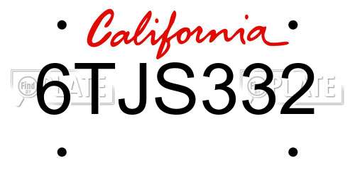 6TJS332 California License Plate