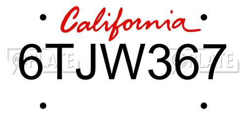 6TJW367 California License Plate