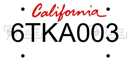6TKA003 California License Plate