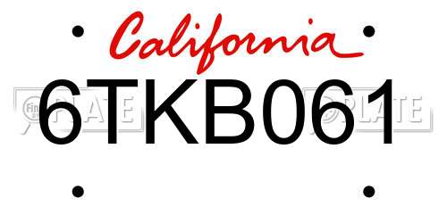 6TKB061 California License Plate