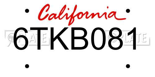 6TKB081 California License Plate