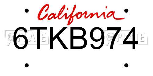 6TKB974 California License Plate
