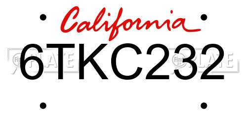 6TKC232 California License Plate