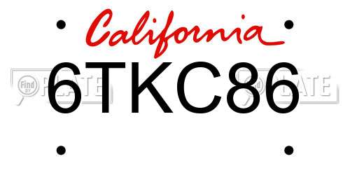 6TKC86 California License Plate