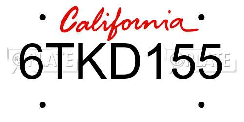 6TKD155 California License Plate