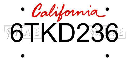6TKD236 California License Plate