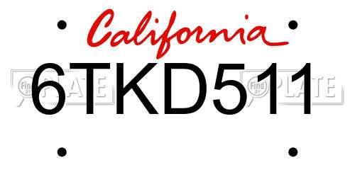 6TKD511 California License Plate