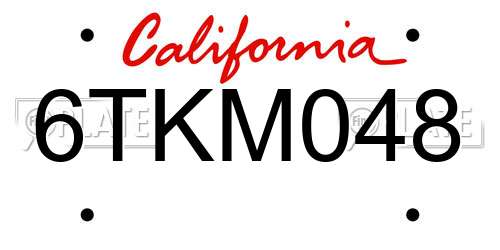 6TKM048 California License Plate