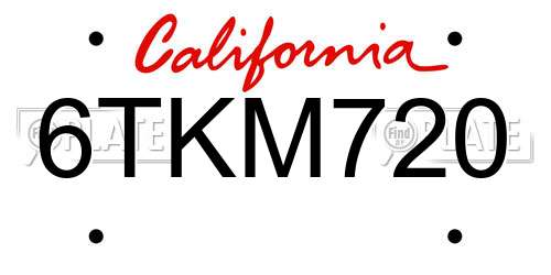 6TKM720 California License Plate