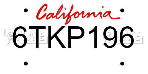 6TKP196 California License Plate