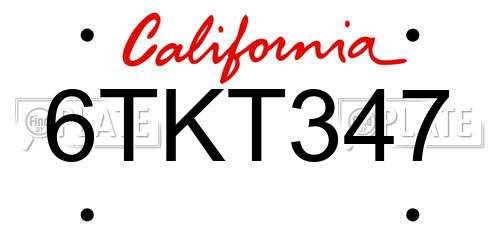 6TKT347 California License Plate