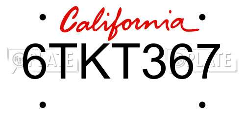 6TKT367 California License Plate