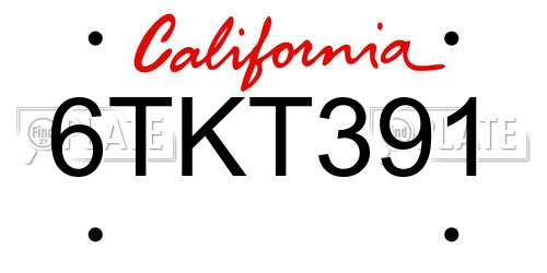 6TKT391 California License Plate