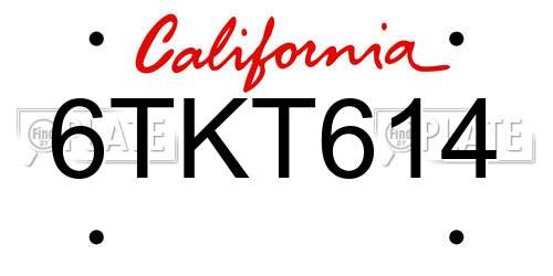 6TKT614 California License Plate