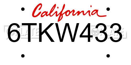 6TKW433 California License Plate