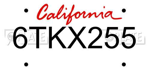6TKX255 California License Plate
