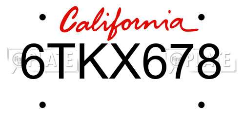 6TKX678 California License Plate