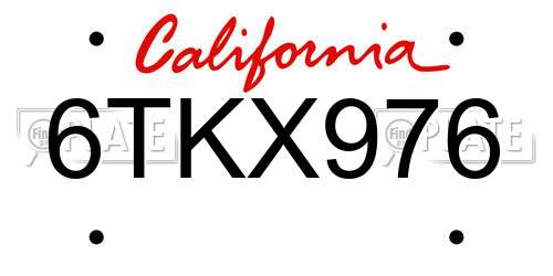 6TKX976 California License Plate