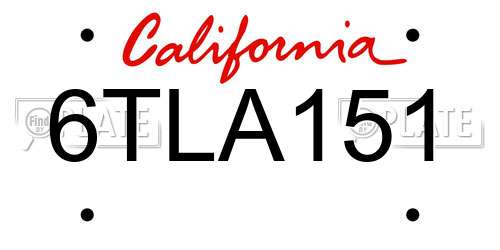 6TLA151 California License Plate