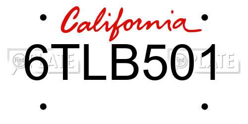 6TLB501 California License Plate