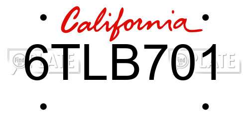 6TLB701 California License Plate