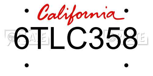 6TLC358 California License Plate