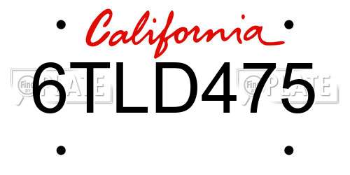6TLD475 California License Plate